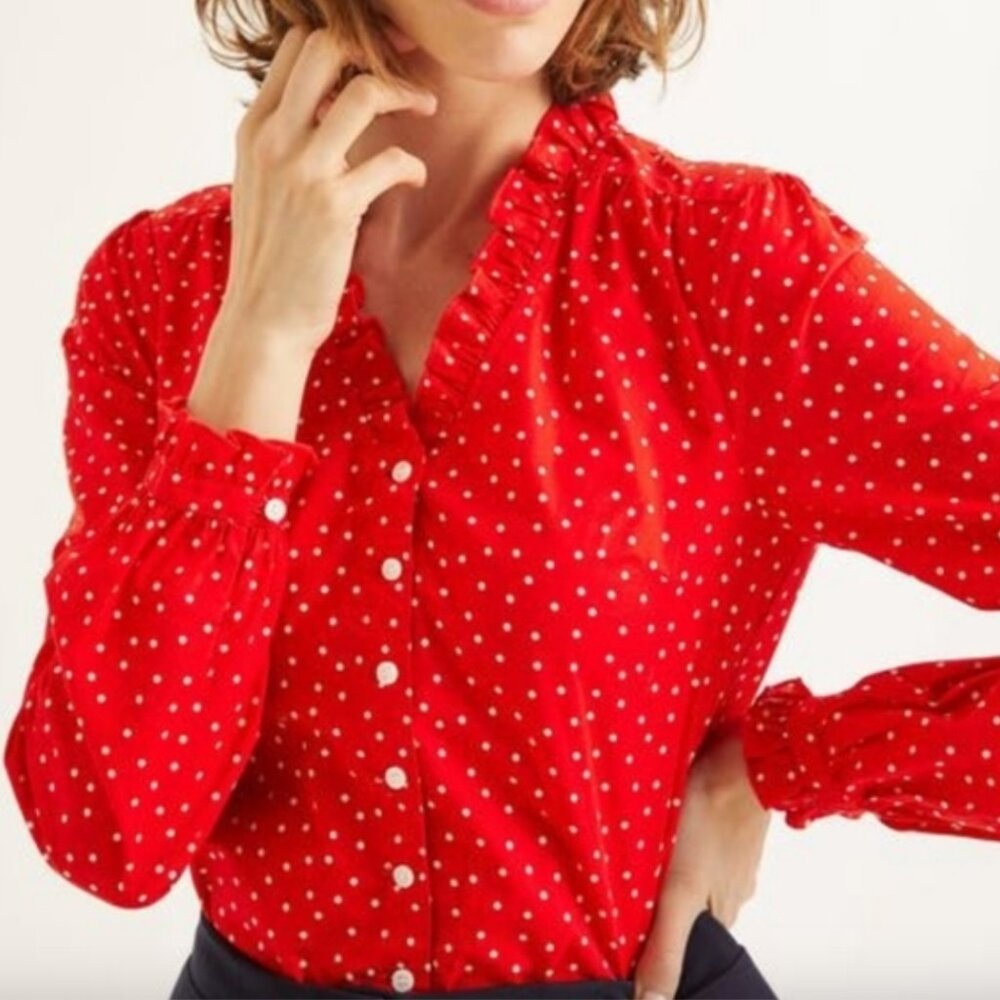 Boden Polka Dot Blouse with Ruffles